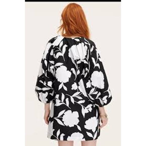 NEW Kate Spade Rose Poplin Balloon Black White Sleeve Mini Dress - Picture 2 of 8